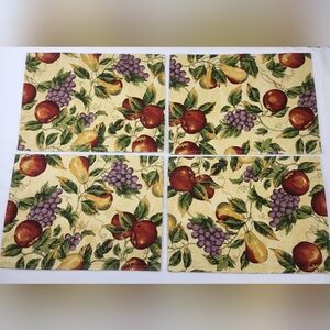 Four (4) Vintage Fruit Vine Grapes Apples Pears Harvest Food Network Placemats